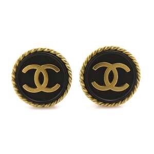 CHANEL Black Logo Earrings